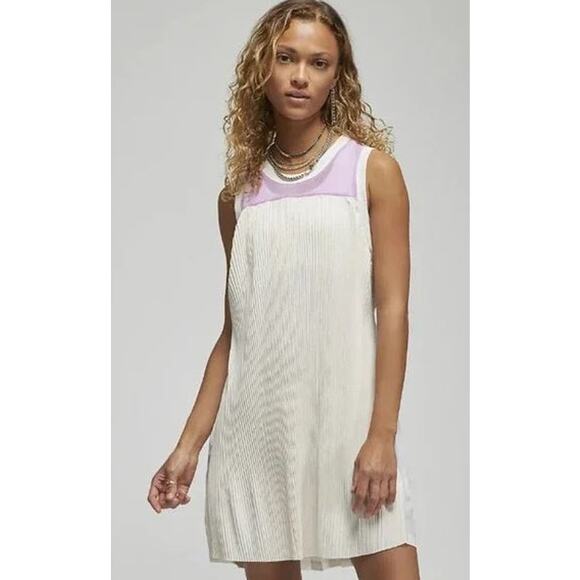 Nike Air Jordan Plus 3X Engineered Tie Dress White Purple Pleated Sleeveless - Picture 1 of 11